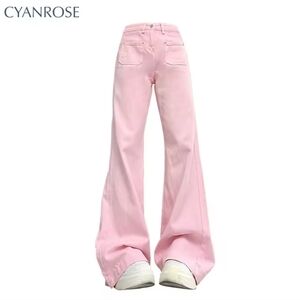 Light Pink Flared Jeans Cute Pockets
